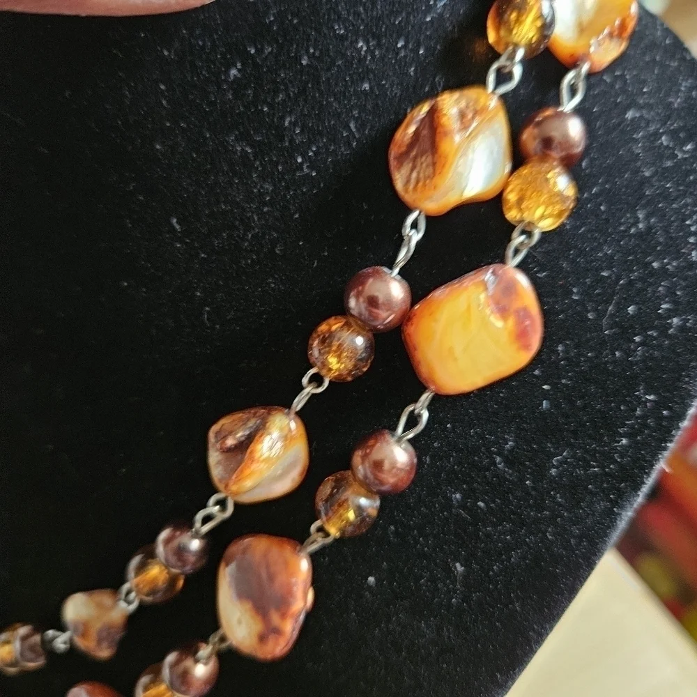 Vintage 80s Agate Stone Nugget 2-Strand Necklace - Picture 4 of 7